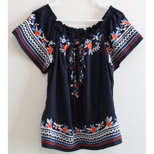 Parker off the shoulder floral embroidered blouse